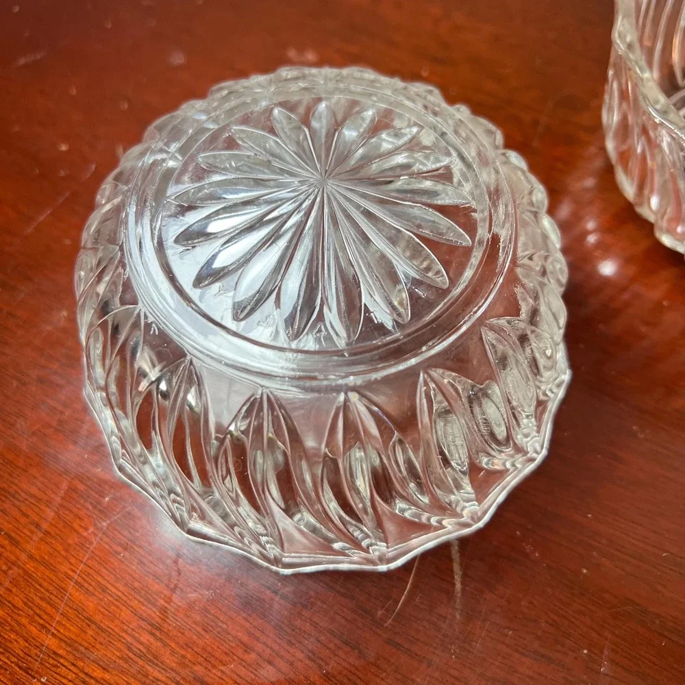 Vintage Clear Glass Berry Bowls Set of 2 Pressed Glass Dessert Bowls Starburst